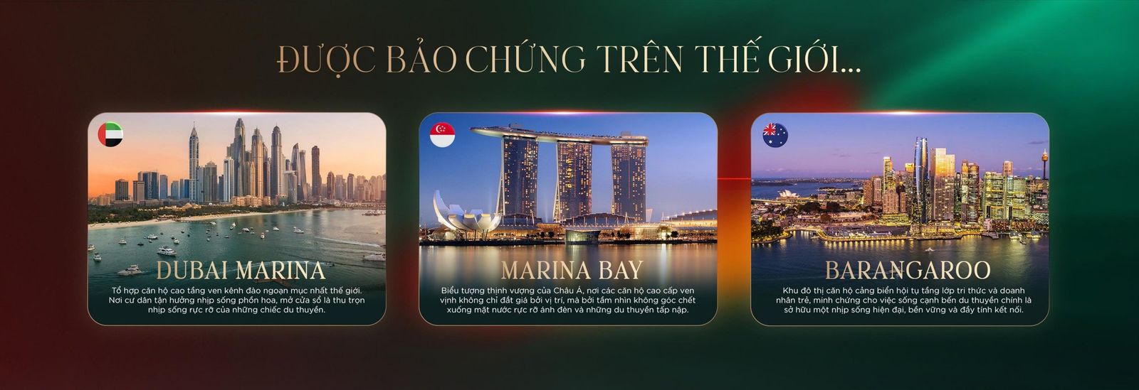 Chuẩn sống bến du thuyền được bảo chứng trên thế giới - Dubai Marina, Marina Bay Singapore, Barangaroo Australia